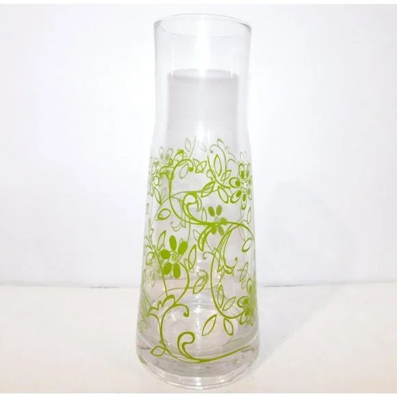 Vintage MCM Bedside Water Carafe and Cup Glass Tumbler  Set Green Clear Retro - Picture 6 of 10
